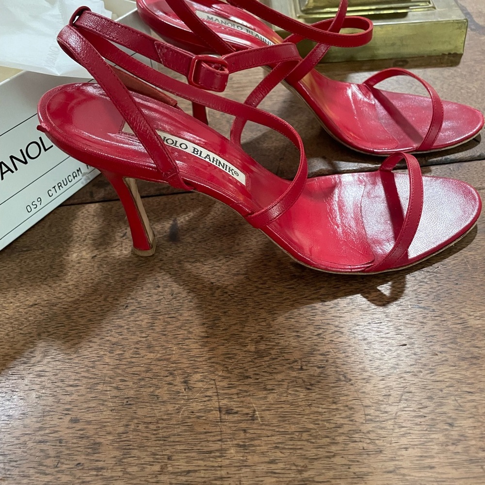 Manolo Blahnik Vibrant Red Strappy Heels